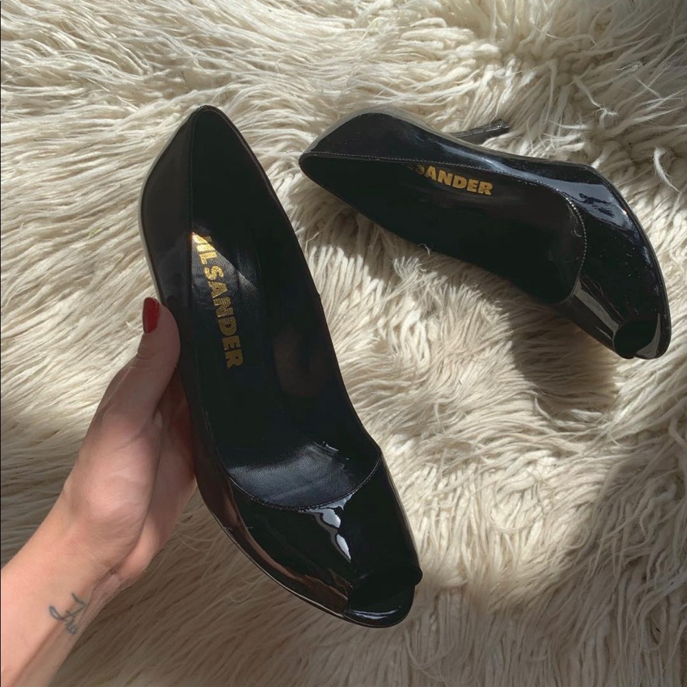 Jil Sander patent leather peep toe heels